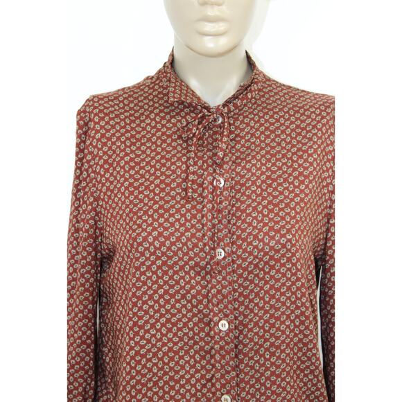 Vintage Jupe International Shirt Women's 10 Floral Boho 70s Buttons Tie - Picture 2 of 10